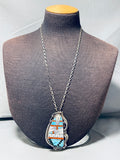 One Of Most Intricate Vintage Native American Navajo Inlay Turquoise Sterling Silver Necklace-Nativo Arts