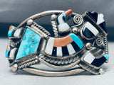 Museum Quality Vintage Native American Zuni Turquoise Kachina Sterling Silver Inlay Bracelet-Nativo Arts