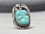 Signed Vintage Native American Navajo Old Kingman Turquoise Sterling Silver Ring Old-Nativo Arts