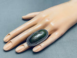 Massive Vintage Native American Navajo Green Turquoise Sterling Silver Ring-Nativo Arts