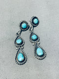 Marvelous Vintage Native American Navajo Blue Gem Turquoise Sterling Silver Earrings-Nativo Arts