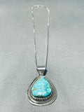 Brilliant Native American Navajo Signed 8 Turquoise Teardrop Sterling Silver Necklace-Nativo Arts