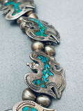 Sturdy 162 Gram Vintage Native American Navajo Turquoise Sterling Silver Squash Blossom Necklace-Nativo Arts