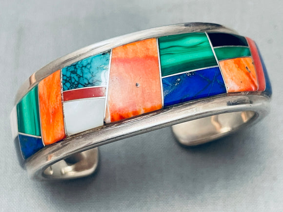 5.5 Inch Wrist Vintage Native American Navajo Turquoise Inlay Sterling Silver Bracelet-Nativo Arts