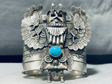 Ornate Native American Navajo 8 Turquoise Sterling Silver Kachina Bracelet-Nativo Arts