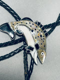 Trout Fish!! One Of A Kind Vintage Zuni Sterling Silver Inlay Bolo Tie-Nativo Arts
