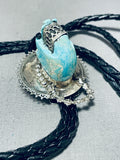 Bear Head Vintage Native American Navajo Turquoise Hand Carved Sterling Silver Bolo Tie-Nativo Arts