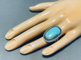 Striking Native American Navajo Signed Blue Gem Turquoise Sterling Silver Huge Ring-Nativo Arts
