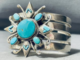 140 Grams Vintage Native American Navajo Turquoise Star Sterling Silver Bracelet Cuff-Nativo Arts