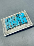 Native American Sparkling Vintage Zuni Pilot Mountain Turquoise Sterling Silver Buckle-Nativo Arts