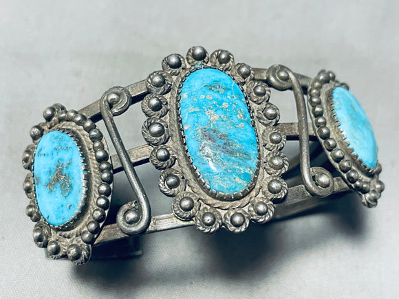 Very Old 1920's/30's Heavy! Vintage Native American Navajo Turquoise Sterling Silver Bracelet-Nativo Arts