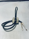 One Of The Best Vintage Native American Navajo Turquoise Inlay Sterling Silver Bolo Tie-Nativo Arts