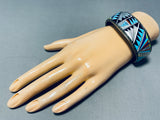 7 Inch Wrist Vintage Native American Navajo Turquoise Inlay Sterling Silver Bracelet-Nativo Arts