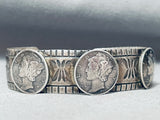 Detailed Vintage Native American Navajo Silver Dime Sterling Silver Bracelet Cuff-Nativo Arts