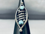Taller Vintage Native American Navajo Sterling Silver Wave Turquoise Ring Old-Nativo Arts