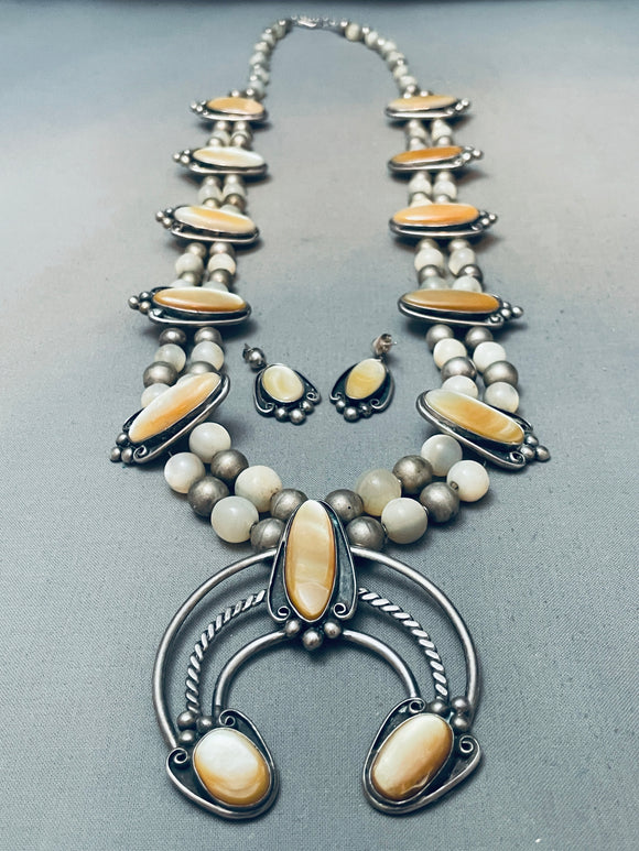 Fab Vintage Native American Navajo Domed Pearl Sterling Silver Squash Blossom Necklace-Nativo Arts