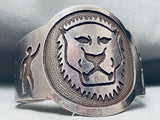 Huge Vintage Navajo Lion Sterling Silver Bracelet Cuff Old-Nativo Arts