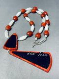 Native American One Of The Most Unique Santo Domingo Coral Sterling Silver Inlay Necklace-Nativo Arts