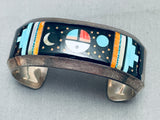 6.5 Inch Wrist Moona Dn Sun Vintage Native American Navajo Sterling Silver Inlay Bracelet-Nativo Arts