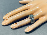Domed Light Green Spiderweb Turquoise Vintage Native American Navajo Sterling Silver Ring