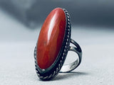 Long Domed Vintage Native American Navajo Red Jasper Sterling Silver Ring Old-Nativo Arts