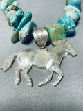 176 Gram Horse Native American Navajo Turquoise Sterling Silver Necklace-Nativo Arts