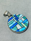Dramatic Vintage Native American Hopi Inlay Turquoise Opal Chisled Dancer Silver Pendant-Nativo Arts