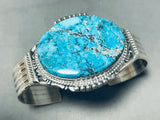 Rare Native American Navajo Signed Pilot Mountain Turquoise Sterling Silver Huge Bracelet-Nativo Arts