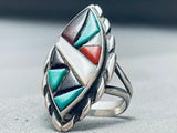 One Of The Coolest Hand Carved Stones Vintage Native American Zuni Inlay Ring-Nativo Arts