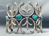 One Of The Most Intricate Tall Vintage Native American Navajo Turquoise Sterling Silver Bracelet-Nativo Arts
