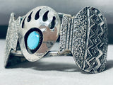 The Most Unique Vintage Native American Navajo Bearpaw Turquoise Sterling Silver Bracelet-Nativo Arts