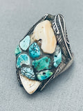 One Of The Most Rare Vintage Native American Navajo Turquoise Sterling Silver Elk Teeth Ring-Nativo Arts