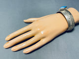 One Of The Most Unique Vintage Native American Navajo Lapis Feather Sterling Silver Bracelet-Nativo Arts