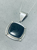 Unique Vintage Native American Navajo Black Swirl Agate Sterling Silver Necklace-Nativo Arts