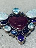 Beautiful Native American Navajo Signed Topaz Amethyst Heart Sterling Silver Necklace-Nativo Arts