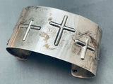 Wide Detailed Vintage Navajo Cross Sterling Silver Bracelet-Nativo Arts