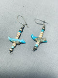 Native American Sweet Vintage Zuni Blue Gem Turquoise Sterling Silver Earrings-Nativo Arts