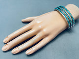 One Of The Best Vintage Zuni Turquoise Square Sterling Silver Bracelet Cuff-Nativo Arts