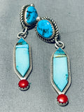 Important Vintage Native American Navajo Turquoise Inlay Sterling Silver Earrings-Nativo Arts
