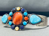 Dazzling Native American Navajo Signed Blue Gem Turquoise Sugulite Spiny Silver Bracelet-Nativo Arts