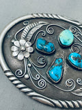 Exceptional Vintage Native American Navajo Swirl Morenci Turquoise Sterling Silver Buckle-Nativo Arts