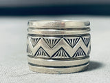 Tremendous Native American Navajo Sterling Silver Drum Band Ring-Nativo Arts