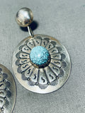 Attractive Vintage Native American Zuni Signed Spiderweb Turquoise Sterling Silver Earrings-Nativo Arts