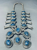 200 Gram Vintage Native American Navajo Lapis Sterling Silver Squash Blossom Necklace-Nativo Arts