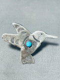 Wonderful Vintage Native American Navajo Blue Gem Turquoise Sterling Silver Hummingbird Ring-Nativo Arts