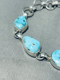 Brilliant Native American Navajo Signed Kingman Turquoise Sterling Silver Link Braclet-Nativo Arts