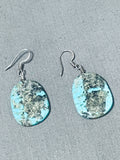 Native American Fascinating Vintage Santo Domingo Turquoise Slab Sterling Silver Earrings-Nativo Arts