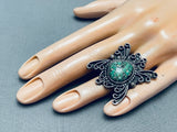 One Of The Biggest Best Vintage Native American Navajo Green Turquoise Sterling Silver Ring-Nativo Arts