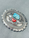 Superlative Vintage Native American Navajo Sleeping Beauty Turquoise Sterling Silver Buckle-Nativo Arts