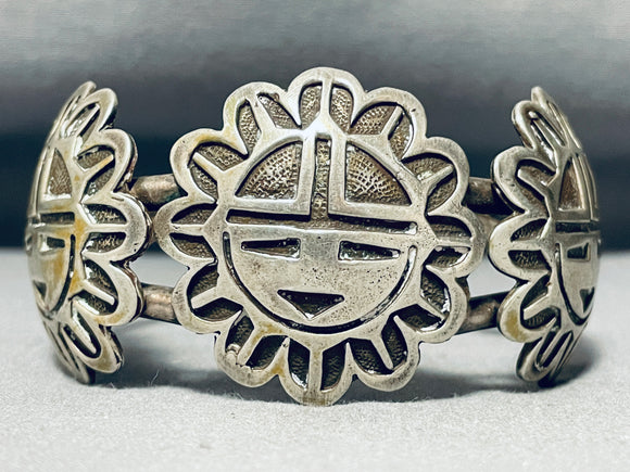 Happy Sunface Vintage Navajo Sterling Silver Bracelet-Nativo Arts